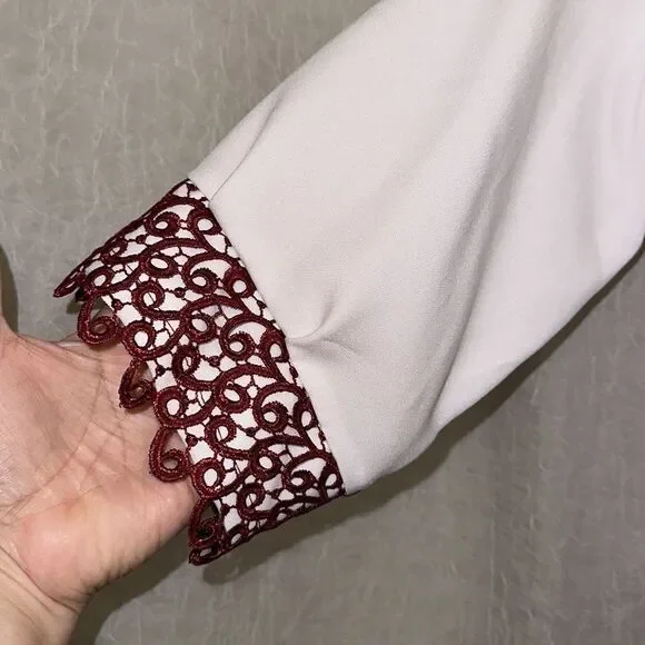 Girl 14-16 Embroidered White Burgundy Tulle Lace Short Sl Folk Formal Dress - Picture 8 of 16